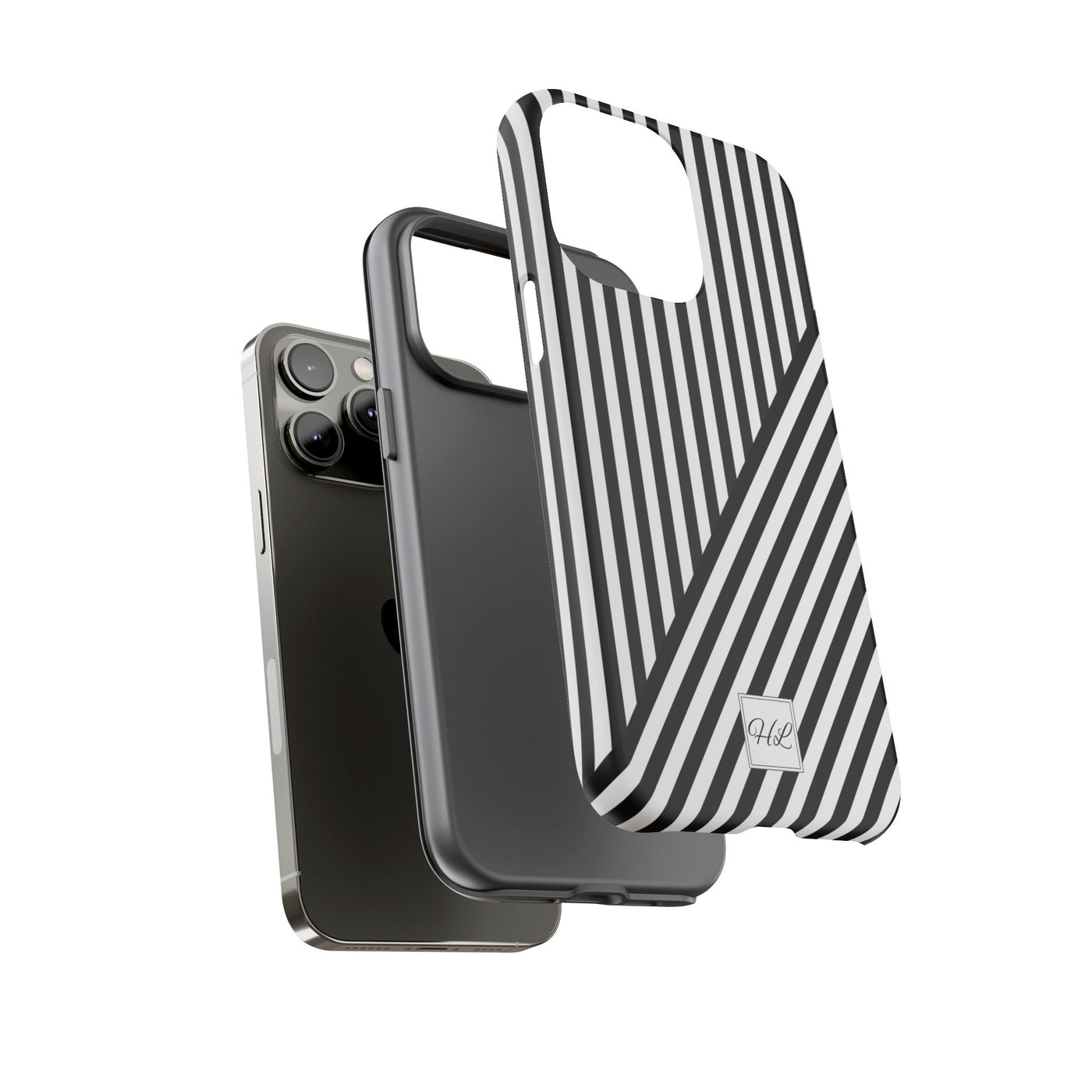 Custom Personalized Aesthetic Stripes Black White Tough Phone Case - For iPhone 17 Pro Max iPhone 16 Pro iPhone 15 Iphone 14 Plus 13 12 11 - Studio40ParkLane