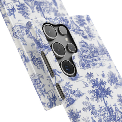 Snap Blue Vintage French Toile Cute Phone Cases for Samsung Galaxy S24, S23, S22, S21, S20, Plus, Ultra, Iphone 16, 15, 14, Pro and Max