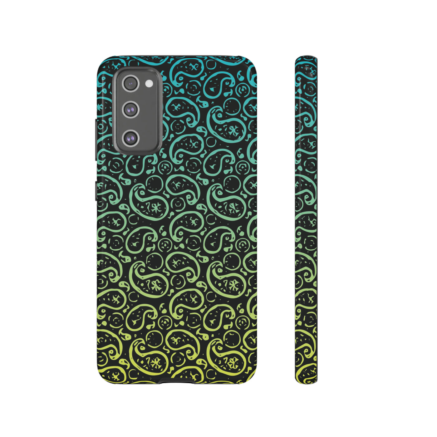 Cute Samsung Phone Case | Aesthetic Samsung Phone Case | Paisley Blue Yellow Black | Galaxy S23, S22, S21, S20 | Luxury Double Layer | Cool