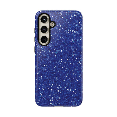 Chic Blue Faux Play on Glitter Effect Cute Phone Case, for IPhone 16 pro Max | Iphone 15, Iphone 14, IPhone 13 Case, 11 8 7, Samsung Galaxy S24, S23, S22, S21, 2 Layer Protection