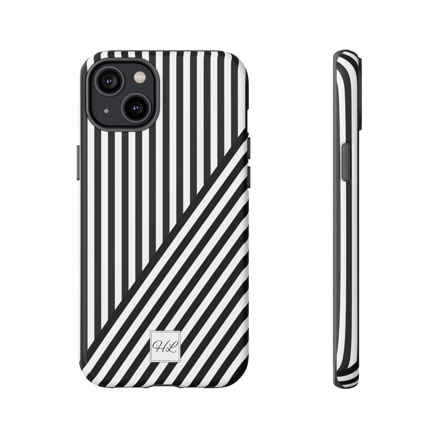 Custom Personalized Aesthetic Stripes Black White Tough Phone Case - For iPhone 17 Pro Max iPhone 16 Pro iPhone 15 Iphone 14 Plus 13 12 11 - Studio40ParkLane