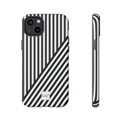 Custom Personalized Aesthetic Stripes Black White Tough Phone Case - For iPhone 17 Pro Max iPhone 16 Pro iPhone 15 Iphone 14 Plus 13 12 11 - Studio40ParkLane