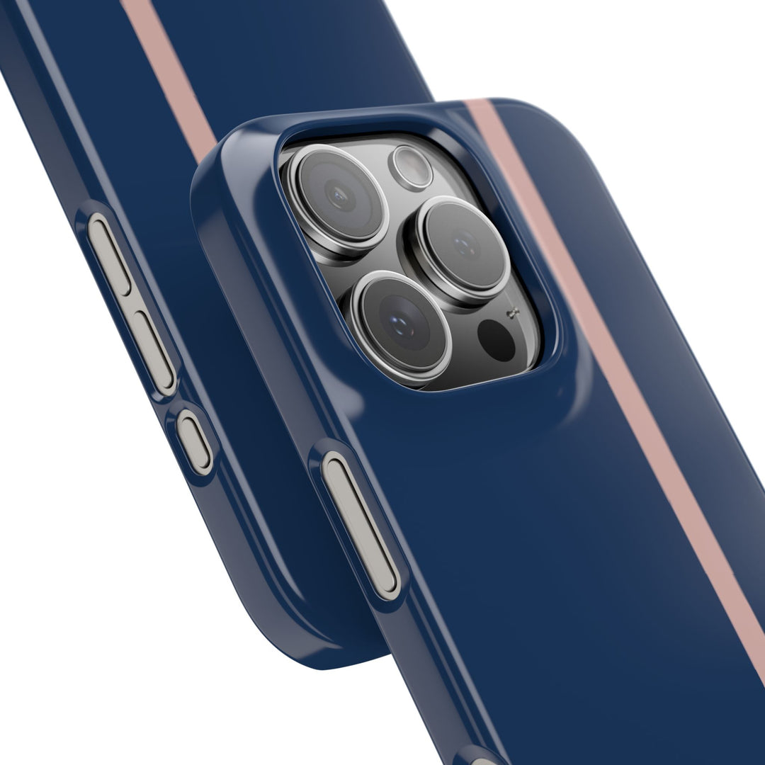 Sleek Navy Blue Pink Stripe Snap Phone Case for iPhone 18 17 16 15 14 13 Pro Max, Samsung Galaxy S26 S25 Ultra Lightweight Cute Phone Case - Studio40ParkLane