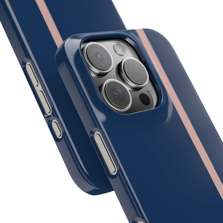 Sleek Navy Blue Pink Stripe Snap Phone Case for iPhone 18 17 16 15 14 13 Pro Max, Samsung Galaxy S26 S25 Ultra Lightweight Cute Phone Case - Studio40ParkLane