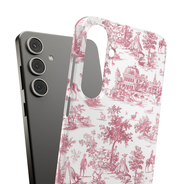 Sleek Snap Pink French Toile Cute Phone Case for iPhone 16 15 14 13 12 11 X Xs Max Xr Pro Plus Samsung Galaxy S24 S23 S22 S21 S20 Note Ultra