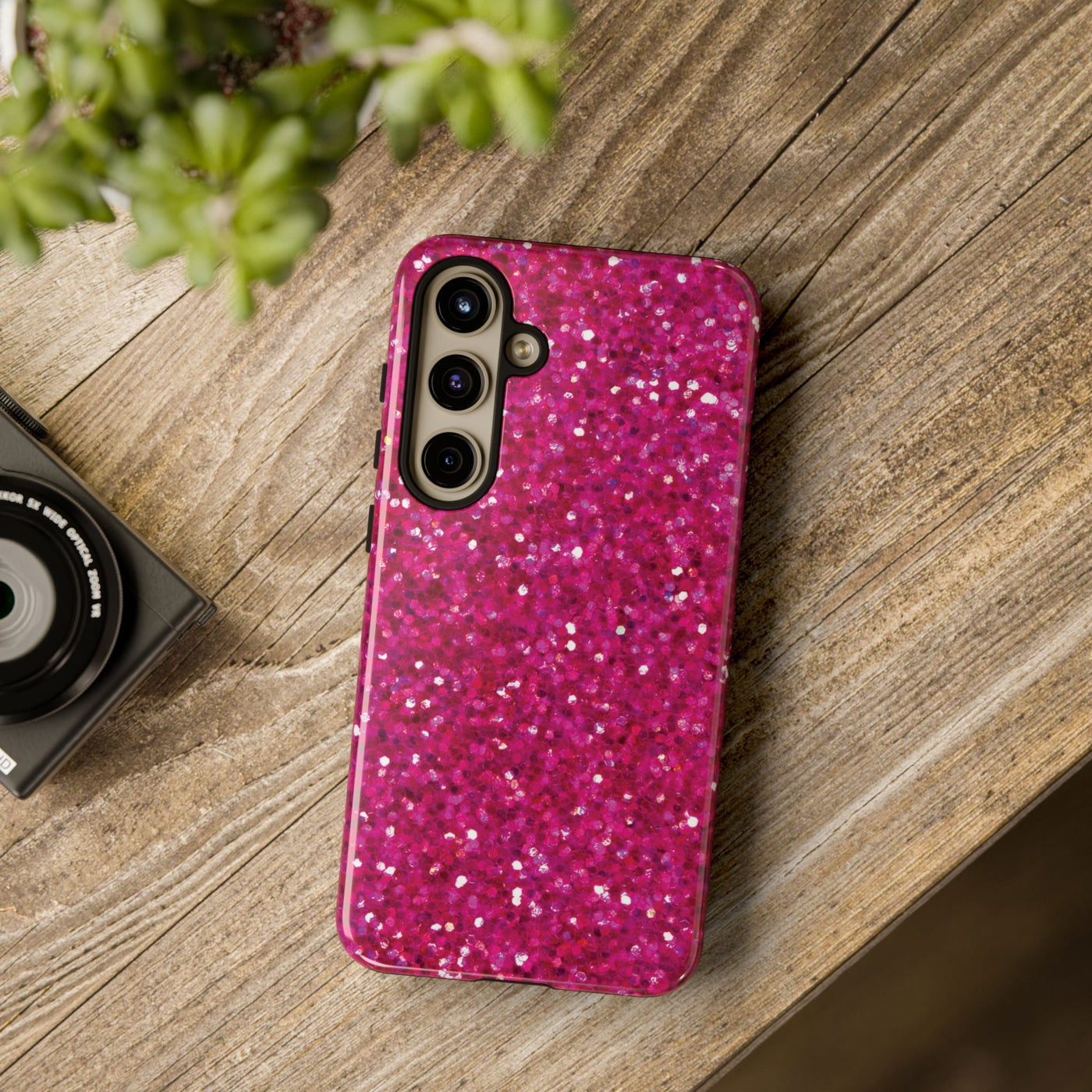 Chic Pink Faux Play on Glitter Effect Cute Phone Case, for IPhone 16 pro Max | Iphone 15, Iphone 14, IPhone 13 Case, 11 8 7, Samsung Galaxy S24, S23, S22, S21, 2 Layer Protection