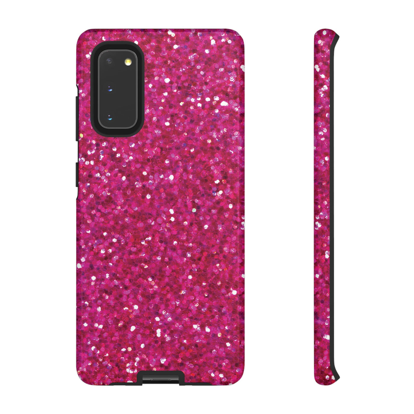 Chic Pink Faux Play on Glitter Effect Cute Phone Case, for IPhone 16 pro Max | Iphone 15, Iphone 14, IPhone 13 Case, 11 8 7, Samsung Galaxy S24, S23, S22, S21, 2 Layer Protection