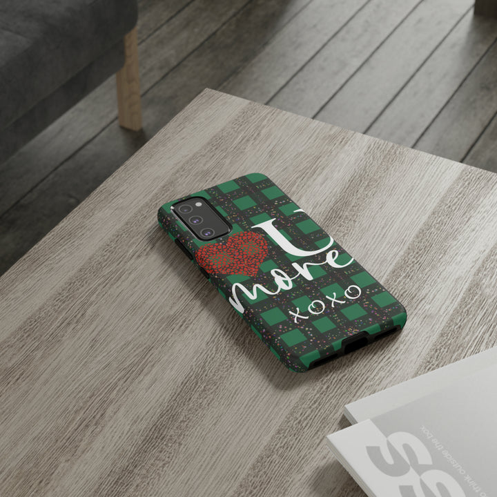Cute Samsung Phone Cases, Designer Samsung Galaxy S23 Phone Case, Samsung S22 Case, Samsung S21 Case, Samsung S20 Case, Green Plaid Love You - Studio40ParkLane