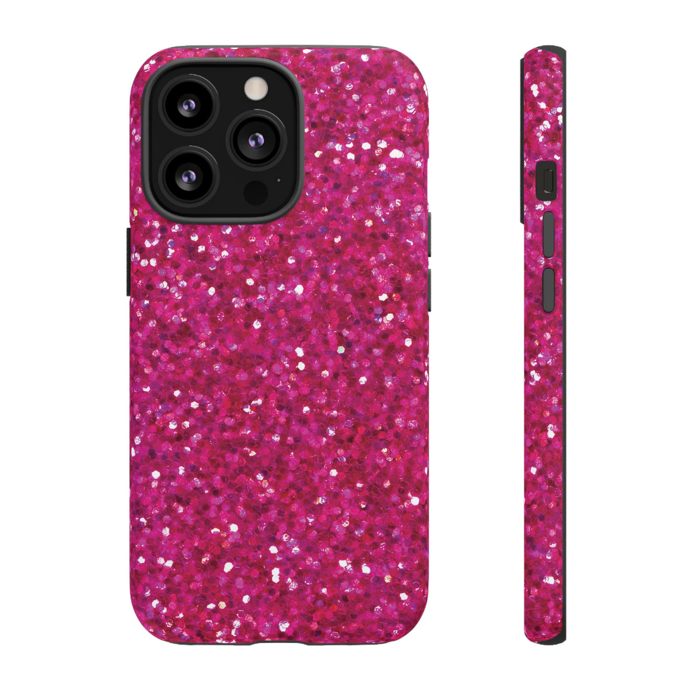 Chic Pink Faux Play on Glitter Effect Cute Phone Case, for IPhone 16 pro Max | Iphone 15, Iphone 14, IPhone 13 Case, 11 8 7, Samsung Galaxy S24, S23, S22, S21, 2 Layer Protection