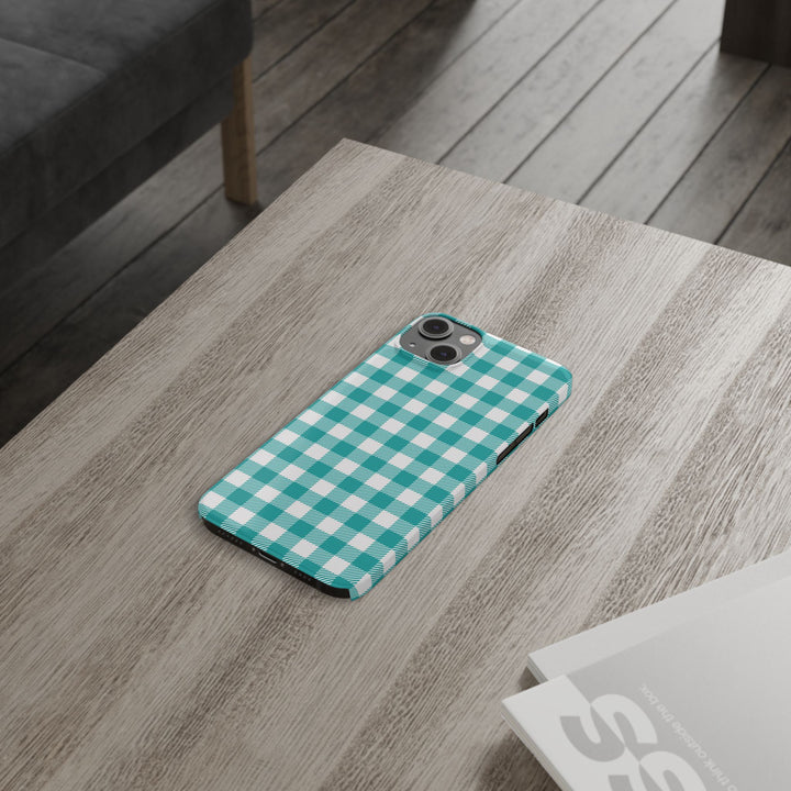 Slim Turquoise Gingham Gift for Her Cute Phone Cases for Iphone 16 Pro Max | iPhone 15 Case | iPhone 15 Pro Max Case, Iphone 14, 13, 12, 11, 10, 8, 7 - Studio40ParkLane