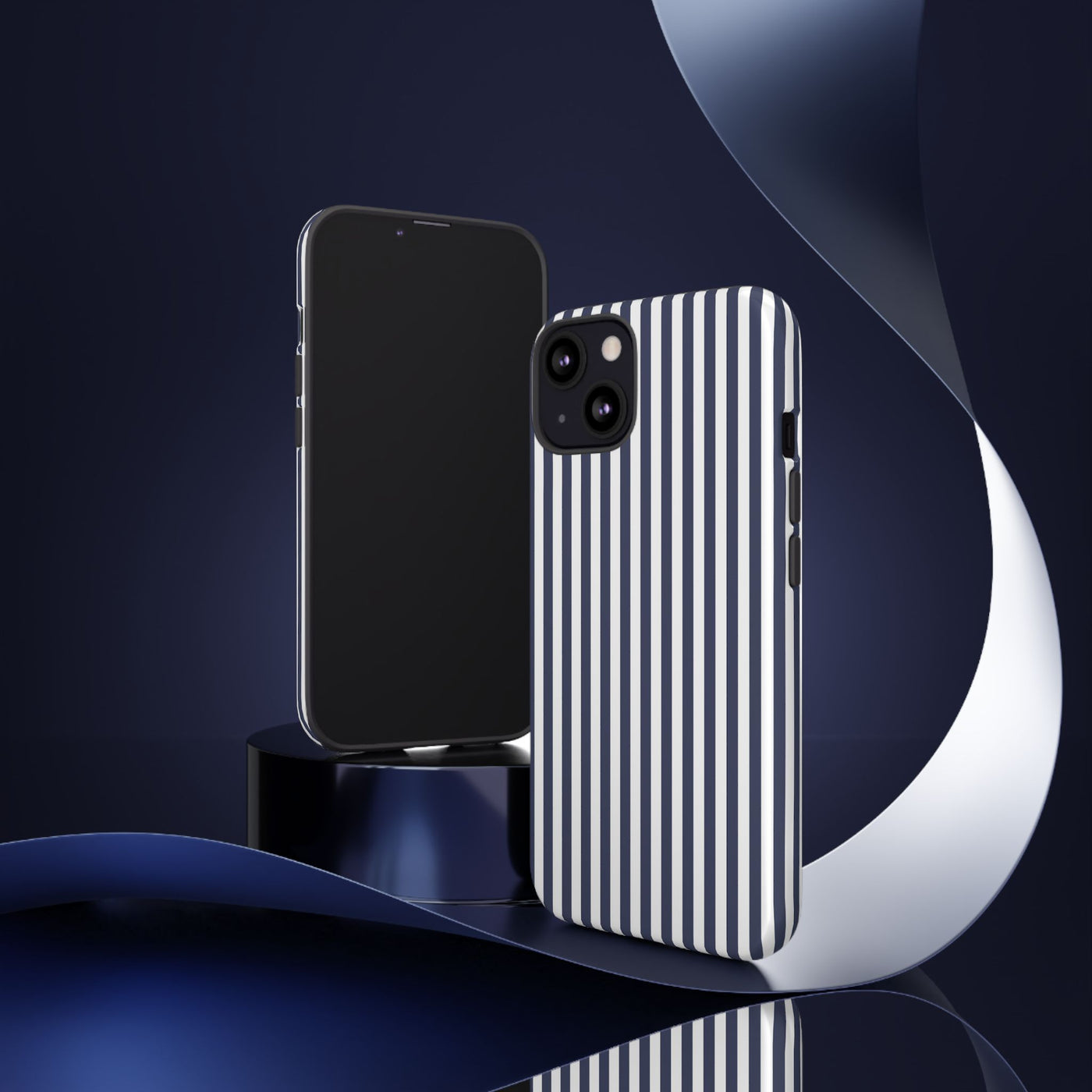 Tough Premium Navy Blue Stripes Phone Case Gift for Her - For Apple iPhone 16 Pro Max 16e iPhone 15 Pro iPhone Iphone 14 Plus 13 Pro 12 SE XR - Studio40ParkLane