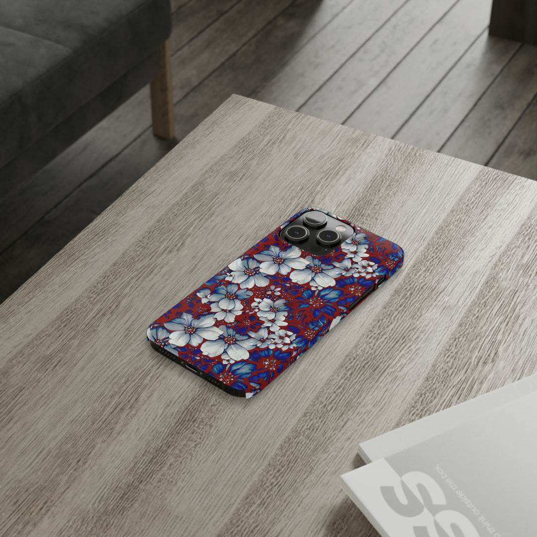 Slim Cute Phone Cases for Iphone - | iPhone 15 Case | iPhone 15 Pro Max Case, Iphone 14 Case, Iphone 14 Pro Max, Iphone 13, Red Blue Flowers - Studio40ParkLane