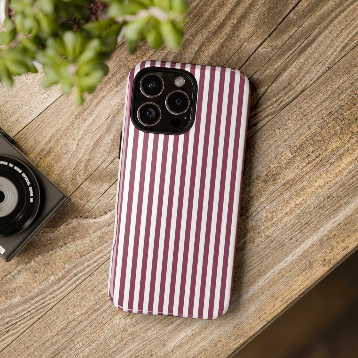 Tough Premium Old Claret Stripes Phone Case Gift for Her - For Apple iPhone 16 Pro Max 16e iPhone 15 Pro iPhone Iphone 14 Plus 13 Pro 12 SE XR - Studio40ParkLane