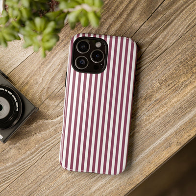 Tough Premium Old Claret Stripes Phone Case Gift for Her - For Apple iPhone 16 Pro Max 16e iPhone 15 Pro iPhone Iphone 14 Plus 13 Pro 12 SE XR - Studio40ParkLane