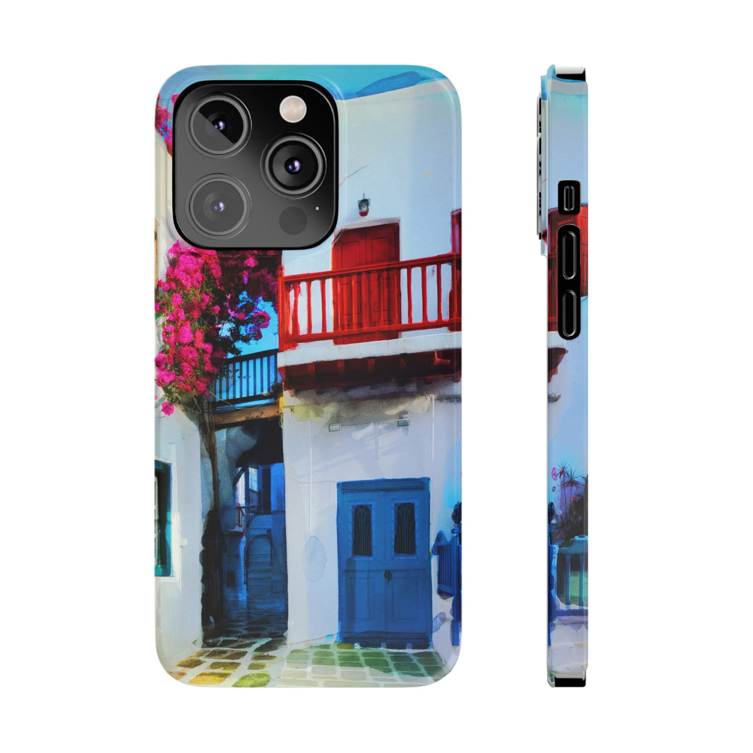 Slim Cute Phone Cases for Iphone | iPhone 15 Case | iPhone 15 Pro Max Case, Iphone 14, Iphone 14 Pro Max, Iphone 13, Colorful Greek Alley Watercolor - Studio40ParkLane