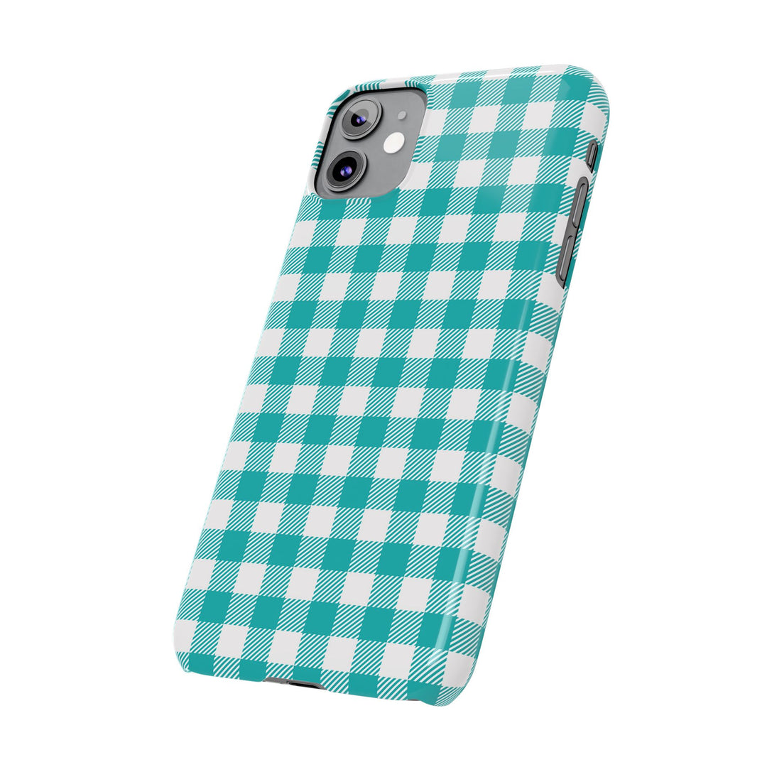 Slim Turquoise Gingham Gift for Her Cute Phone Cases for Iphone 16 Pro Max | iPhone 15 Case | iPhone 15 Pro Max Case, Iphone 14, 13, 12, 11, 10, 8, 7 - Studio40ParkLane