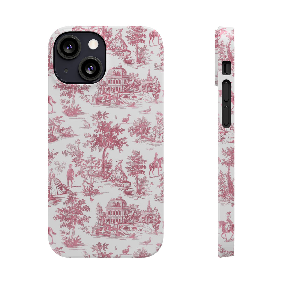 Slim Pink Vintage French Toile Cute Phone Cases for Iphone 16 Pro Max | iPhone 15 Case | iPhone 15 Pro Max Case, Iphone 14, Iphone 14 Pro Max, Iphone 13 12 11 8 7 - Studio40ParkLane