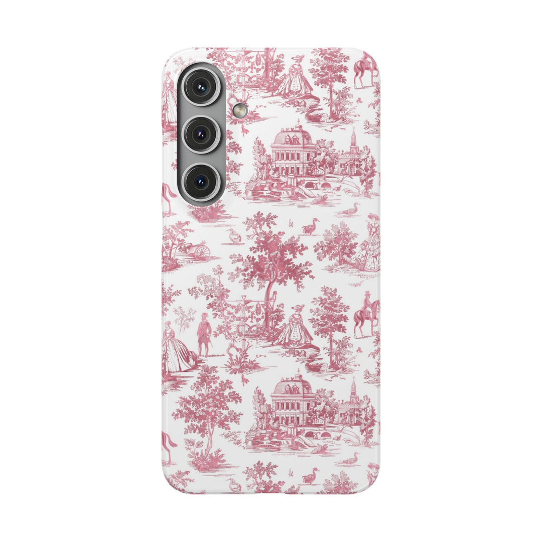 Sleek Snap Pink French Toile Cute Phone Case for iPhone 16 15 14 13 12 11 X Xs Max Xr Pro Plus Samsung Galaxy S24 S23 S22 S21 S20 Note Ultra