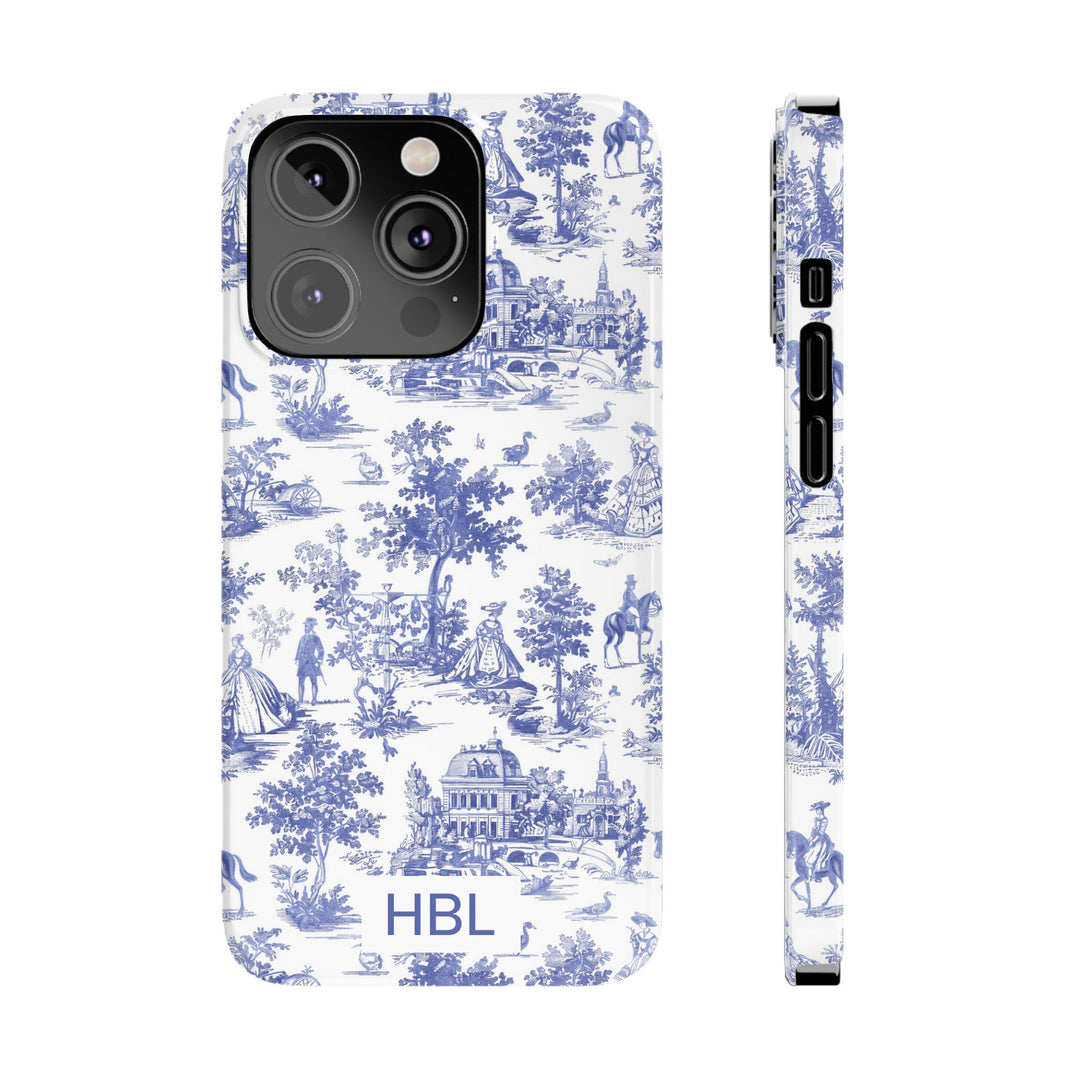 Slim Personalized Slim Blue Vintage French Toile Cute Phone Cases for Iphone 16 Pro Max | iPhone 15 Case | iPhone 15 Pro Max Case, Iphone 14, Iphone 14 Pro Max, Iphone 13 12 11 8 7 - Studio40ParkLane