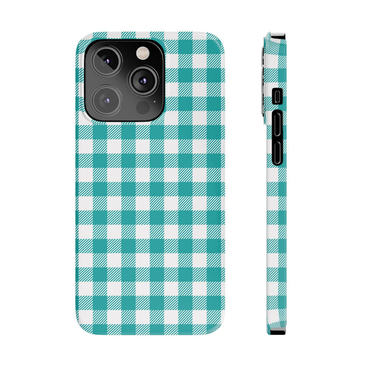 Slim Turquoise Gingham Gift for Her Cute Phone Cases for Iphone 16 Pro Max | iPhone 15 Case | iPhone 15 Pro Max Case, Iphone 14, 13, 12, 11, 10, 8, 7 - Studio40ParkLane