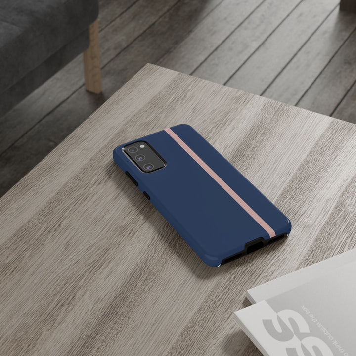 Tough Phone Case Navy Blue Orange Stripe iPhone 18 17 16 15 14 13 12 Pro Max Plus, Samsung Galaxy S26 S25 S24 Ultra Cute Preppy Sport - Studio40ParkLane
