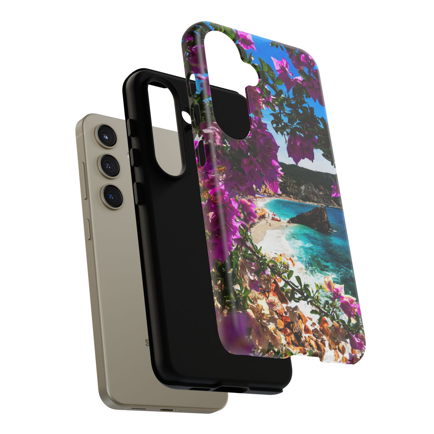 Impact Resistant, Bougainvillea Seaview, Cute Phone Cases for Samsung S24, S23, S22, S21, IPhone 15 pro Iphone 14 pro Iphone 13 IPhone 12 Iphone 11