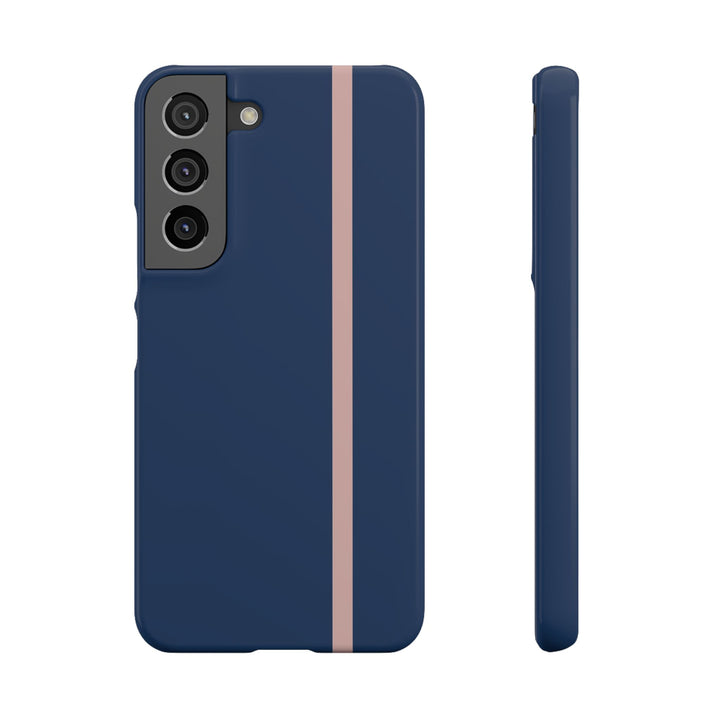 Sleek Navy Blue Pink Stripe Snap Phone Case for iPhone 18 17 16 15 14 13 Pro Max, Samsung Galaxy S26 S25 Ultra Lightweight Cute Phone Case - Studio40ParkLane