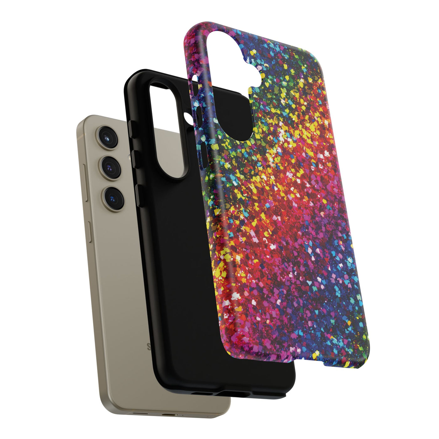 Faux Chic Play on Glitter Effect Cute Phone Case, for IPhone 16 pro Max | Iphone 15, Iphone 14, IPhone 13 Case, 11 8 7, Samsung Galaxy S24, S23, S22, S21, 2 Layer Protection