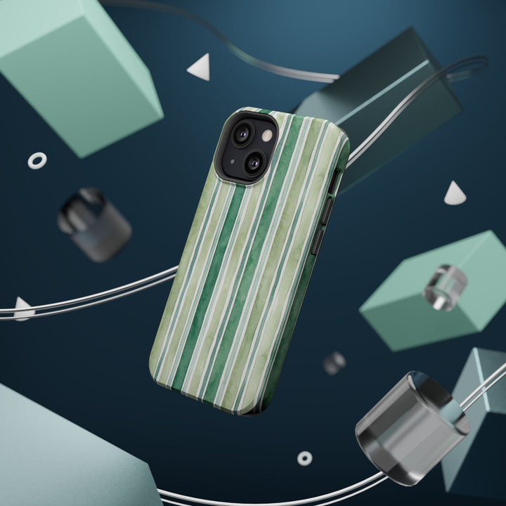 Aesthetic Tough Magsafe Green Stripes Watercolor Phone Case - For iPhone 17 Pro Max iPhone 16 Pro iPhone 15 Iphone 14 Plus 13 Pro 12 11 10 - Studio40ParkLane