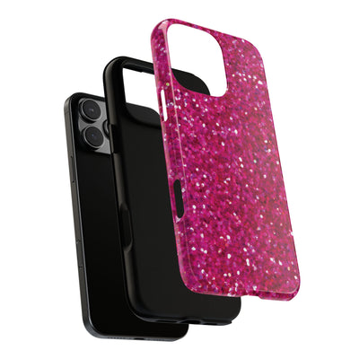 Chic Pink Faux Play on Glitter Effect Cute Phone Case, for IPhone 16 pro Max | Iphone 15, Iphone 14, IPhone 13 Case, 11 8 7, Samsung Galaxy S24, S23, S22, S21, 2 Layer Protection