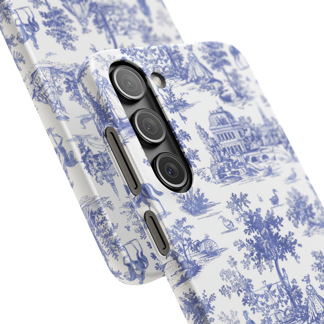 Sleek Snap Blue French Toile Cute Phone Case for iPhone 16 15 14 13 12 11 X Xs Max Xr Pro Plus Samsung Galaxy S24 S23 S22 S21 S20 Note Ultra