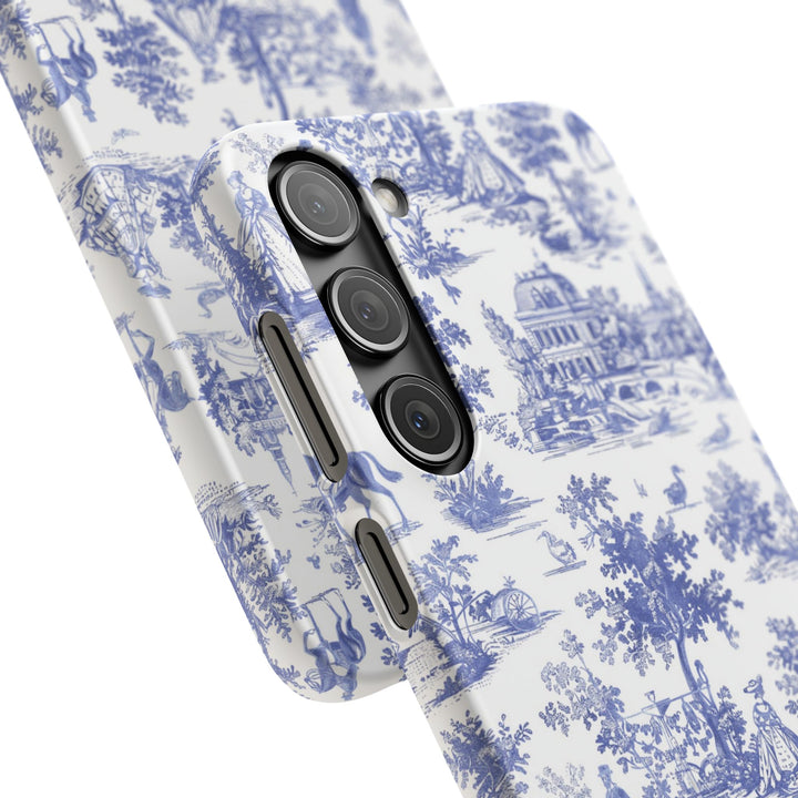 Sleek Snap Blue French Toile Cute Phone Case for iPhone 16 15 14 13 12 11 X Xs Max Xr Pro Plus Samsung Galaxy S24 S23 S22 S21 S20 Note Ultra