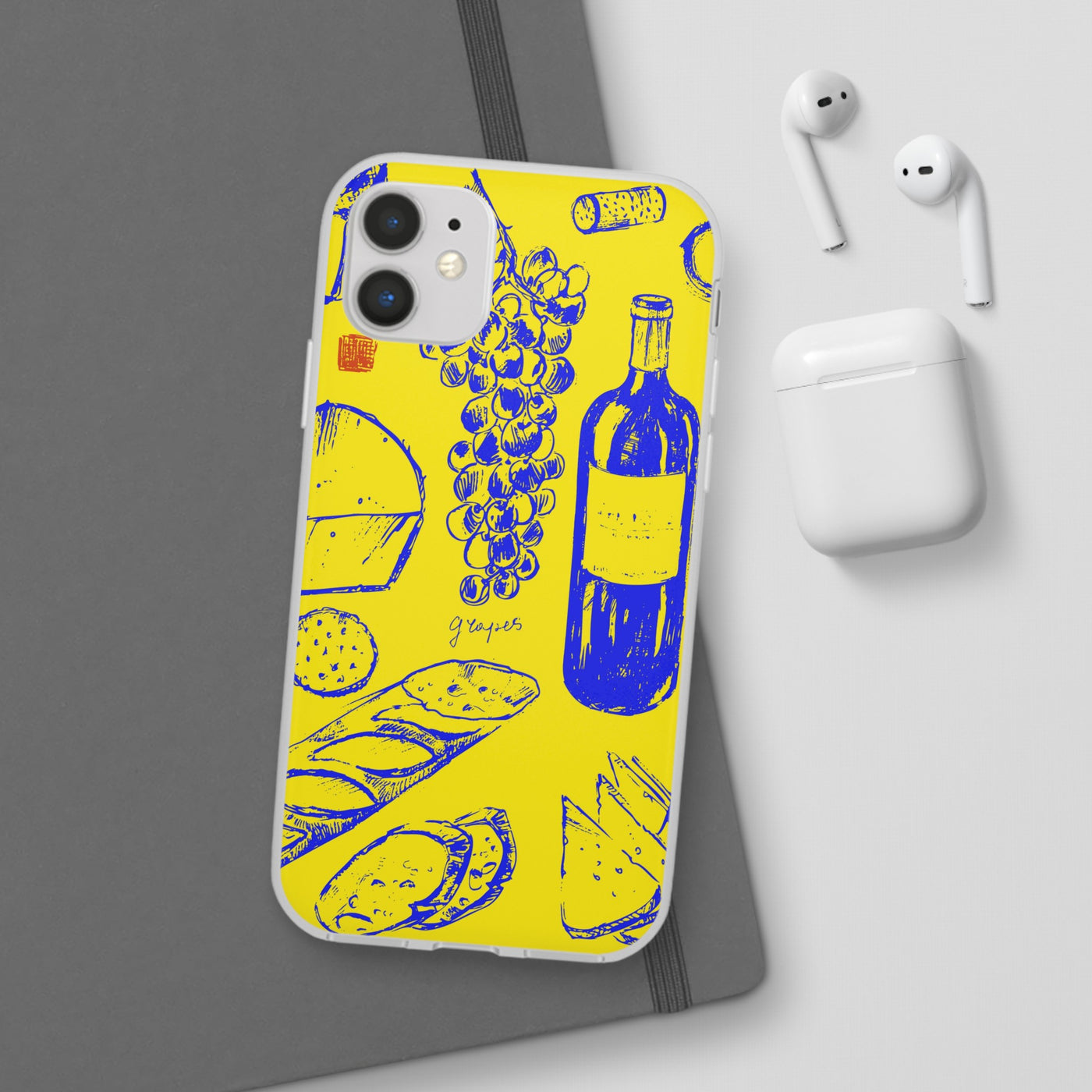 Cute Flexi Phone Cases, French Food Wine Yellow Blue, Compatible with Samsung Galaxy S23, Samsung S22, Samsung S21, Samsung S20, Galaxy S20 Ultra