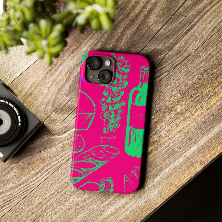 Slim French Food Wine Pink Green Cute Phone Cases for Iphone | iPhone 15 Case | iPhone 15 Pro Max Case, Iphone 14, Iphone 14 Pro Max, Iphone 13, - Studio40ParkLane