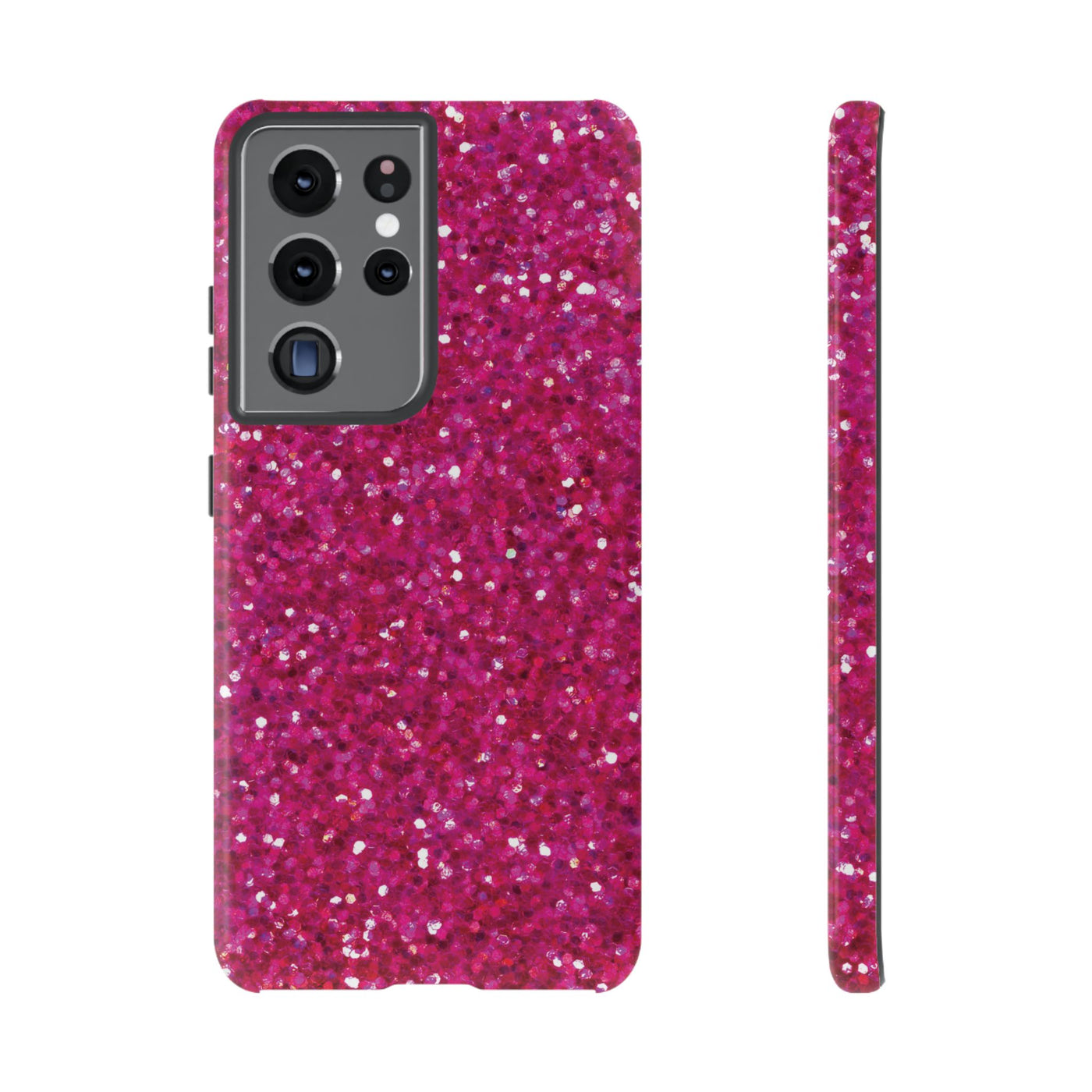 Chic Pink Faux Play on Glitter Effect Cute Phone Case, for IPhone 16 pro Max | Iphone 15, Iphone 14, IPhone 13 Case, 11 8 7, Samsung Galaxy S24, S23, S22, S21, 2 Layer Protection