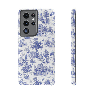 Premium Tough Blue French Toile Gift for Her Cute Phone Cases for Samsung and Iphone, 16, 15, 14, S24, S23, S22, S21, S20, Plus, Ultra, Pro