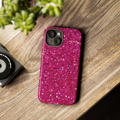 Chic Pink Faux Play on Glitter Effect Cute Phone Case, for IPhone 16 pro Max | Iphone 15, Iphone 14, IPhone 13 Case, 11 8 7, Samsung Galaxy S24, S23, S22, S21, 2 Layer Protection