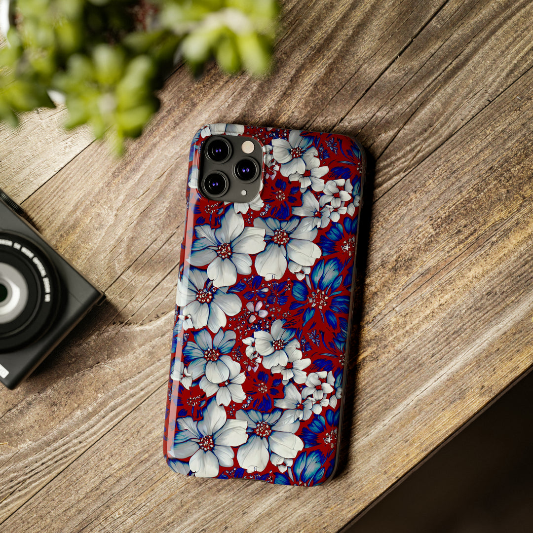 Slim Cute Phone Cases for Iphone - | iPhone 15 Case | iPhone 15 Pro Max Case, Iphone 14 Case, Iphone 14 Pro Max, Iphone 13, Red Blue Flowers - Studio40ParkLane