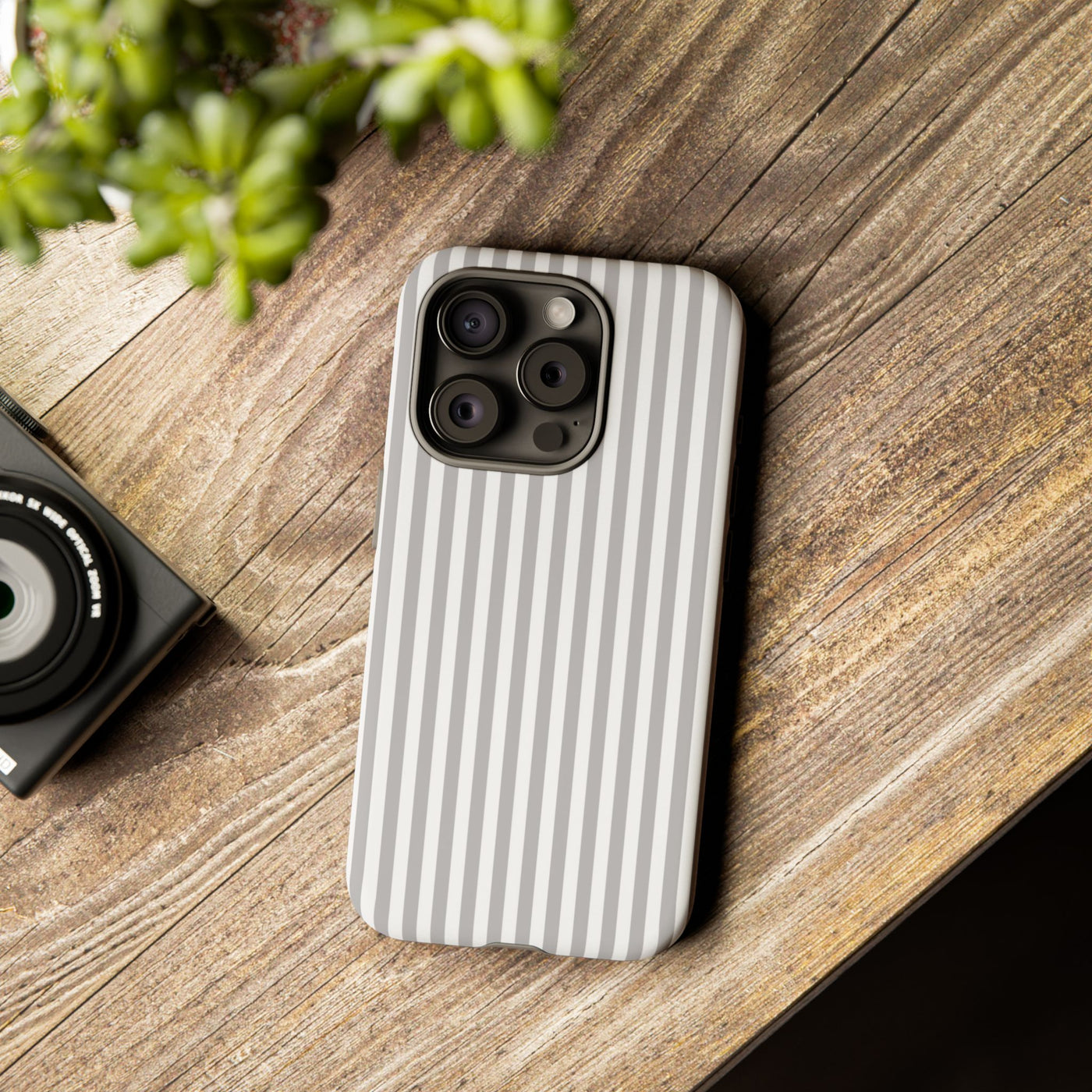 Tough Premium Ash Grey Stripes Phone Case Gift for Her - For Apple iPhone 16 Pro Max 16e iPhone 15 Pro iPhone Iphone 14 Plus 13 Pro 12 SE XR - Studio40ParkLane