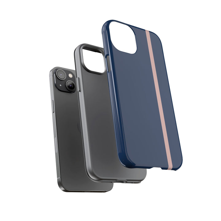 Tough Phone Case Navy Blue Orange Stripe iPhone 18 17 16 15 14 13 12 Pro Max Plus, Samsung Galaxy S26 S25 S24 Ultra Cute Preppy Sport - Studio40ParkLane