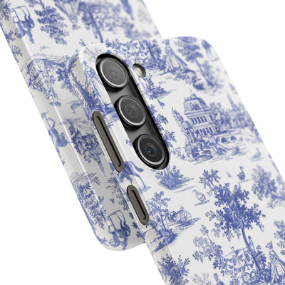 Snap Blue Vintage French Toile Cute Phone Cases for Samsung Galaxy S24, S23, S22, S21, S20, Plus, Ultra, Iphone 16, 15, 14, Pro and Max