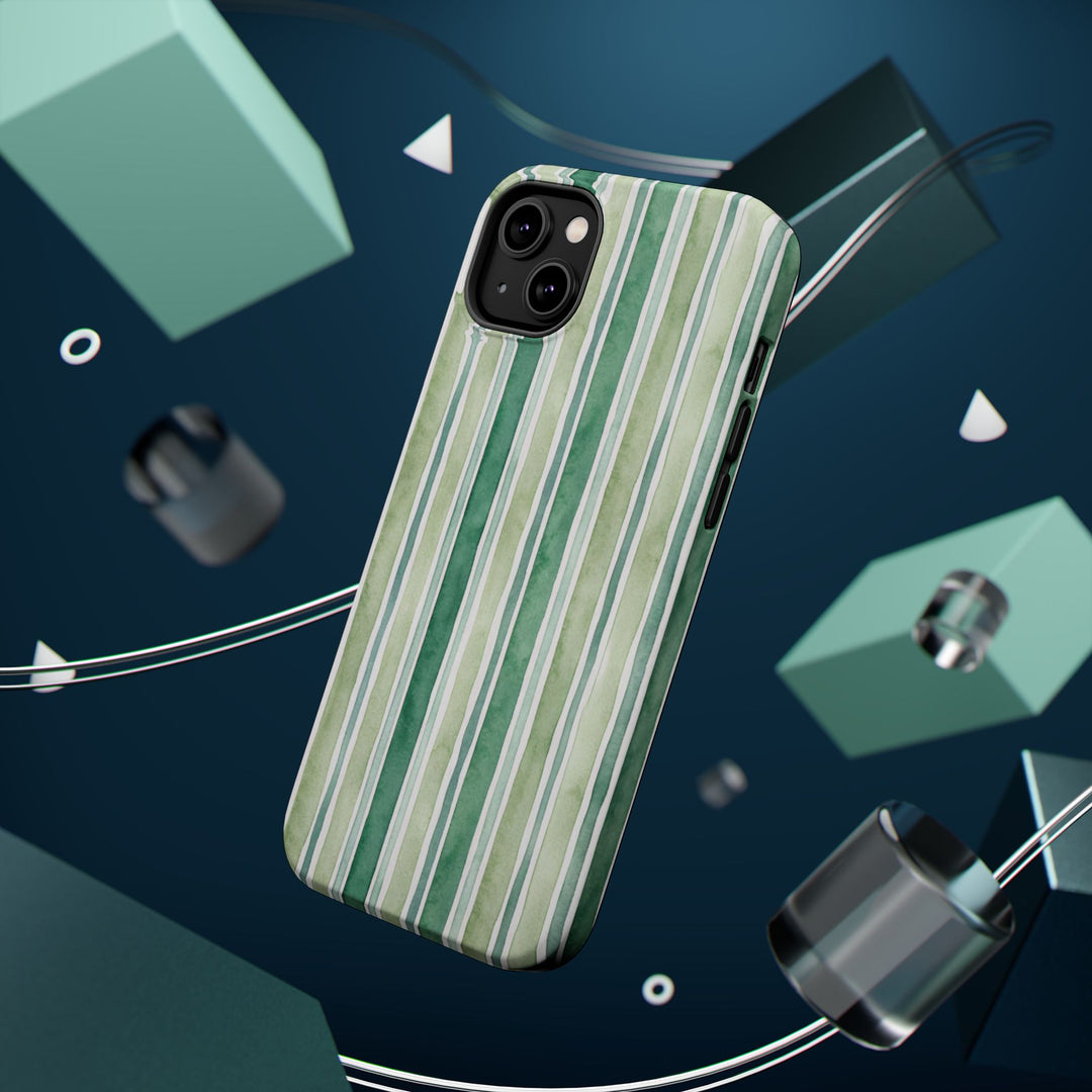 Aesthetic Tough Magsafe Green Stripes Watercolor Phone Case - For iPhone 17 Pro Max iPhone 16 Pro iPhone 15 Iphone 14 Plus 13 Pro 12 11 10 - Studio40ParkLane