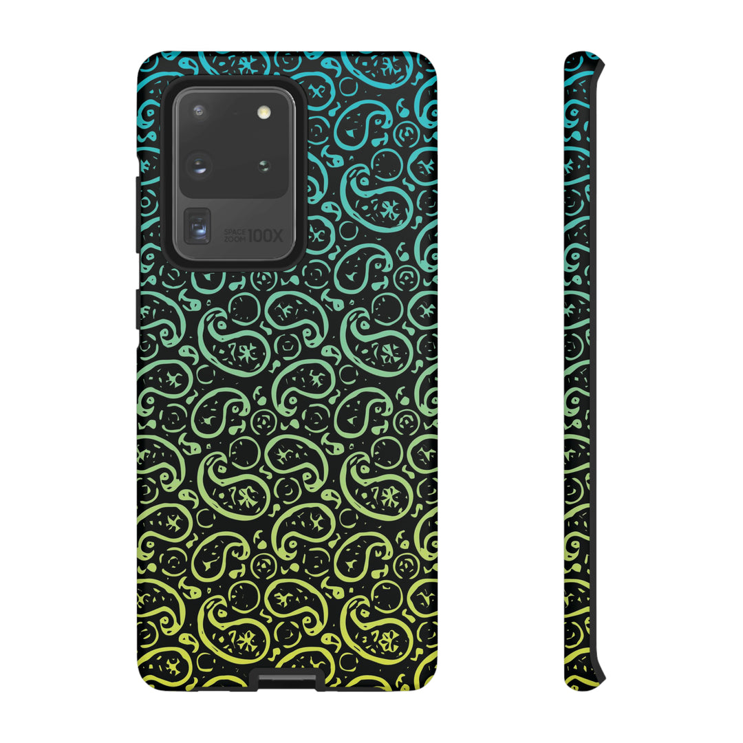 Cute Samsung Phone Case | Aesthetic Samsung Phone Case | Paisley Blue Yellow Black | Galaxy S23, S22, S21, S20 | Luxury Double Layer | Cool - Studio40ParkLane