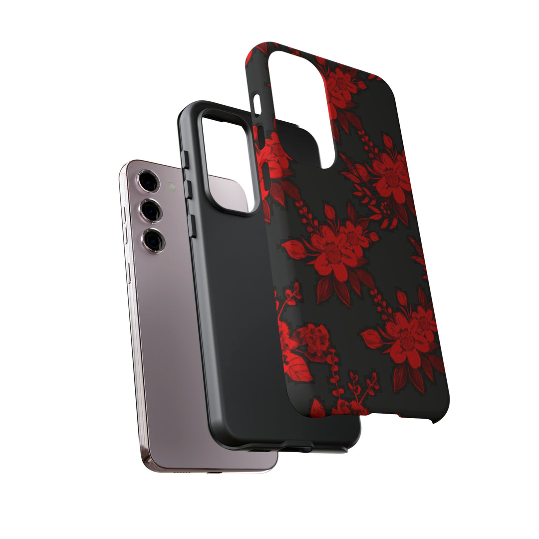 Cute Samsung Phone Case | Aesthetic Samsung Phone Case | Galaxy S23, S22, S21, S20 | Red Black Flowers, Protective Phone Case - Studio40ParkLane