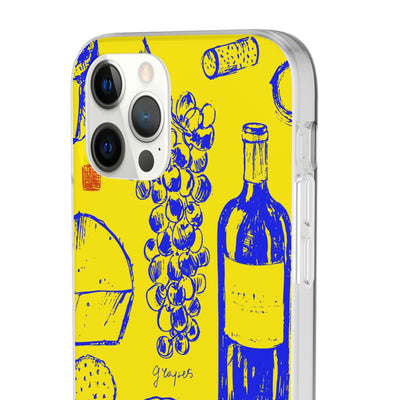 Cute Flexi Phone Cases, French Food Wine Yellow Blue, Compatible with Samsung Galaxy S23, Samsung S22, Samsung S21, Samsung S20, Galaxy S20 Ultra