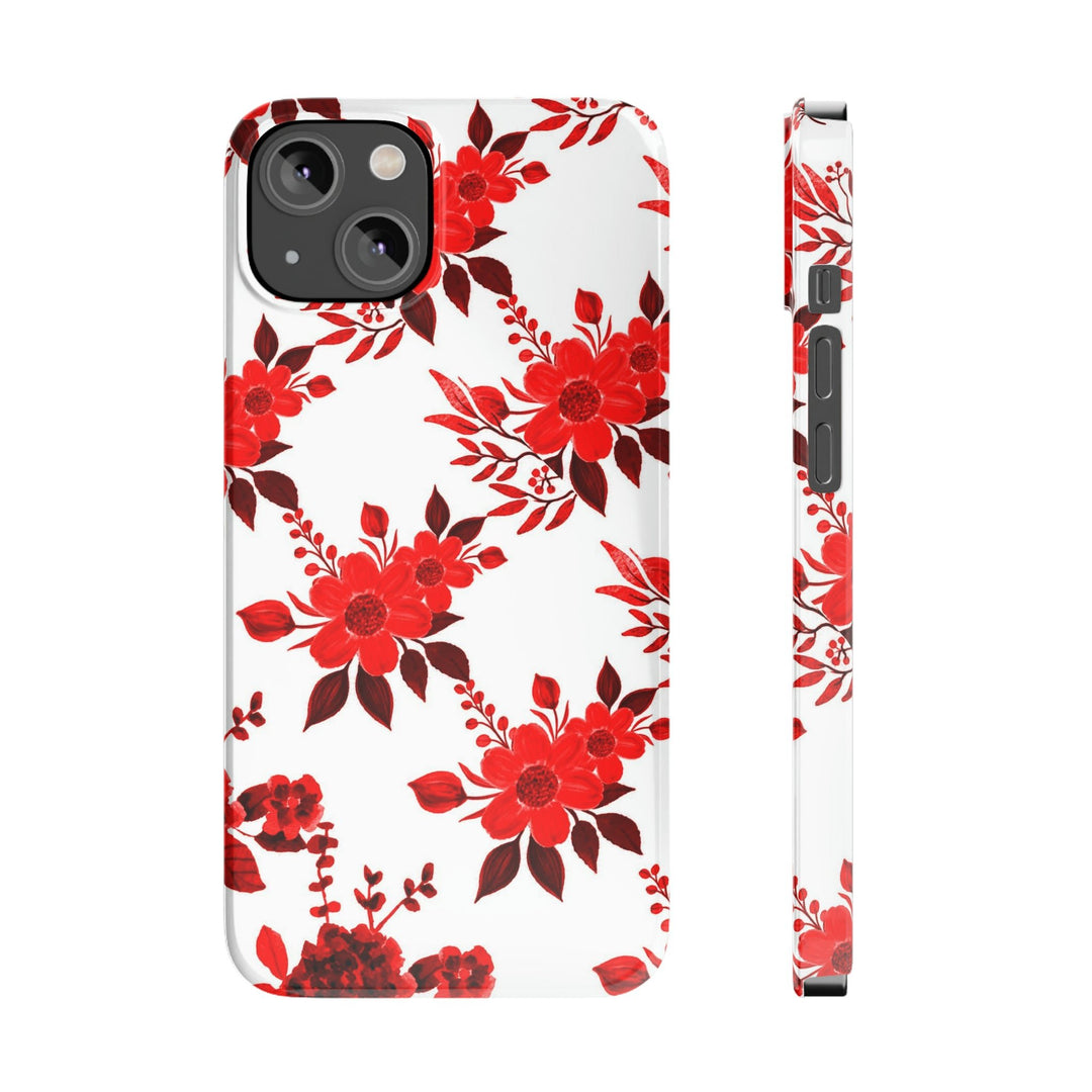Slim Cute Phone Cases for Iphones - | iPhone 15 Case | iPhone 15 Pro Max Case, Iphone 14 Case, Iphone 14 Pro Max, Iphone 13, Red White Flowers - Studio40ParkLane