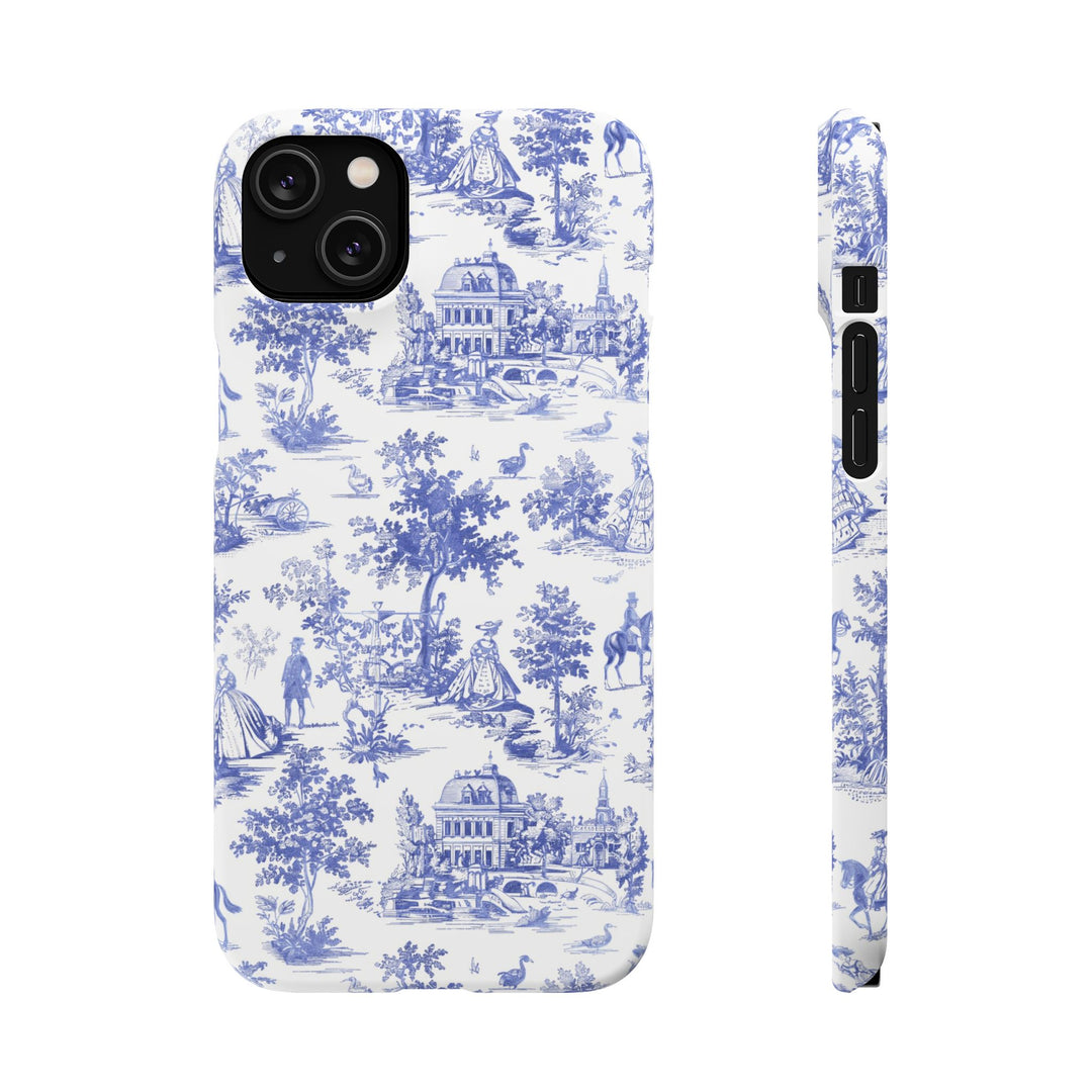 Sleek Snap Blue French Toile Cute Phone Case for iPhone 16 15 14 13 12 11 X Xs Max Xr Pro Plus Samsung Galaxy S24 S23 S22 S21 S20 Note Ultra