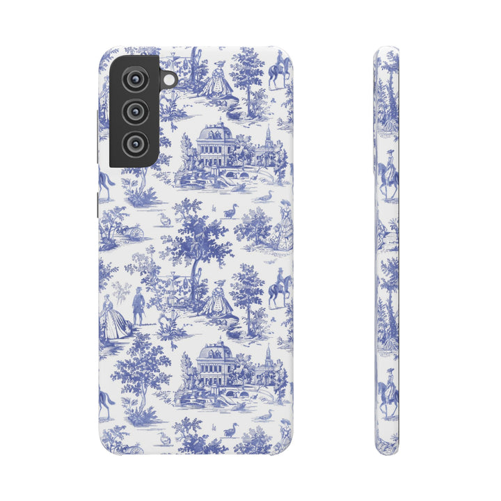 Sleek Snap Blue French Toile Cute Phone Case for iPhone 16 15 14 13 12 11 X Xs Max Xr Pro Plus Samsung Galaxy S24 S23 S22 S21 S20 Note Ultra