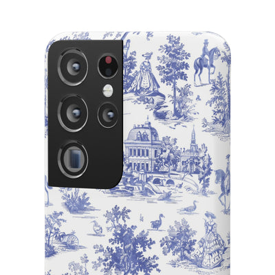 Snap Blue Vintage French Toile Cute Phone Cases for Samsung Galaxy S24, S23, S22, S21, S20, Plus, Ultra, Iphone 16, 15, 14, Pro and Max