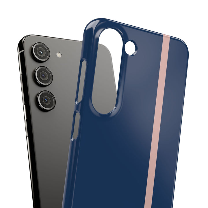 Sleek Navy Blue Pink Stripe Snap Phone Case for iPhone 18 17 16 15 14 13 Pro Max, Samsung Galaxy S26 S25 Ultra Lightweight Cute Phone Case - Studio40ParkLane